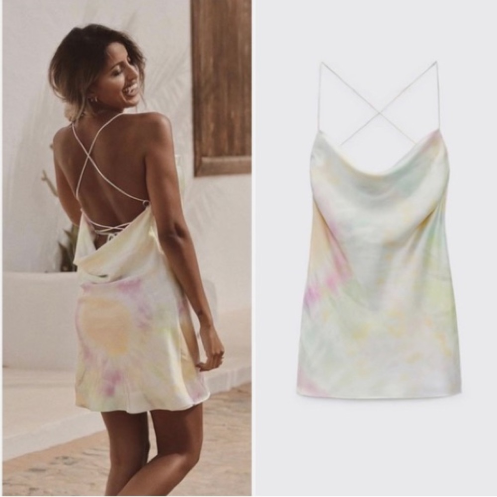 Zara pastel tie dye open back slip dress XL